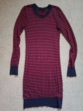 American Apparel Red and navy Striped Long Sleeve knit Dress